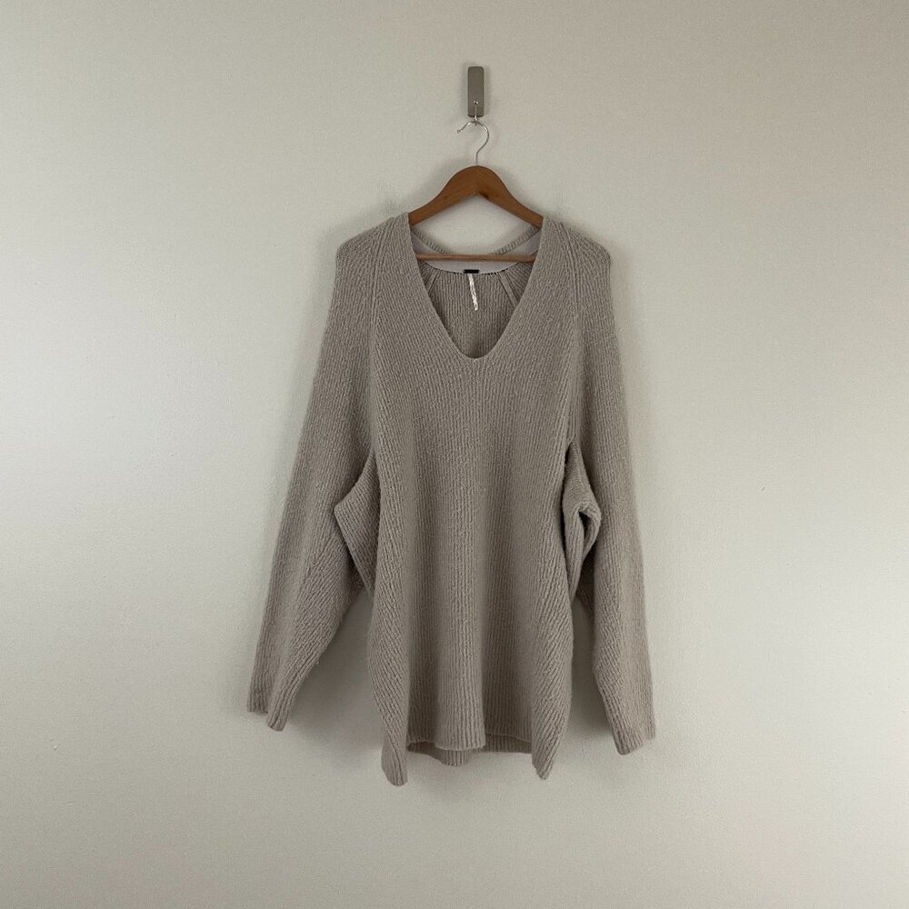 Free People Oversized Longline Tunic Sweater Minimalist Neutral Size XS